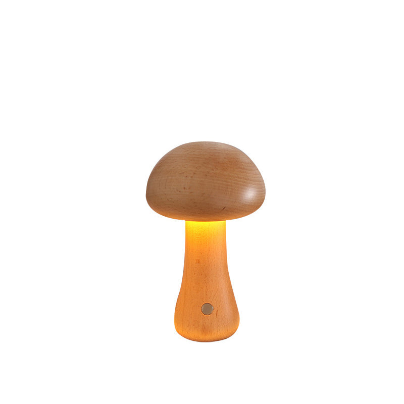 Modern Scandinavian Solid Wood Mushroom LED Table Lamp
