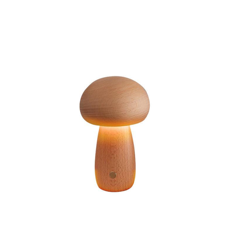 Modern Scandinavian Solid Wood Mushroom LED Table Lamp
