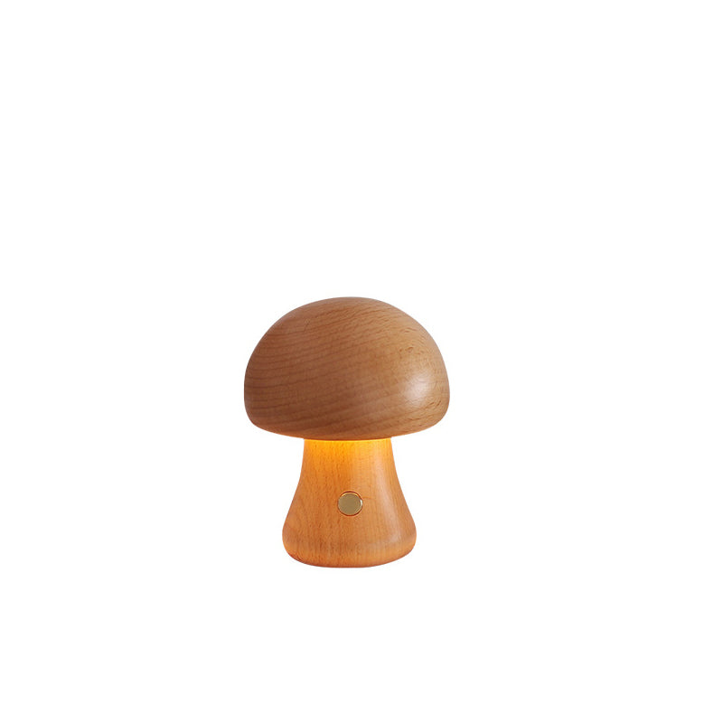 Modern Scandinavian Solid Wood Mushroom LED Table Lamp