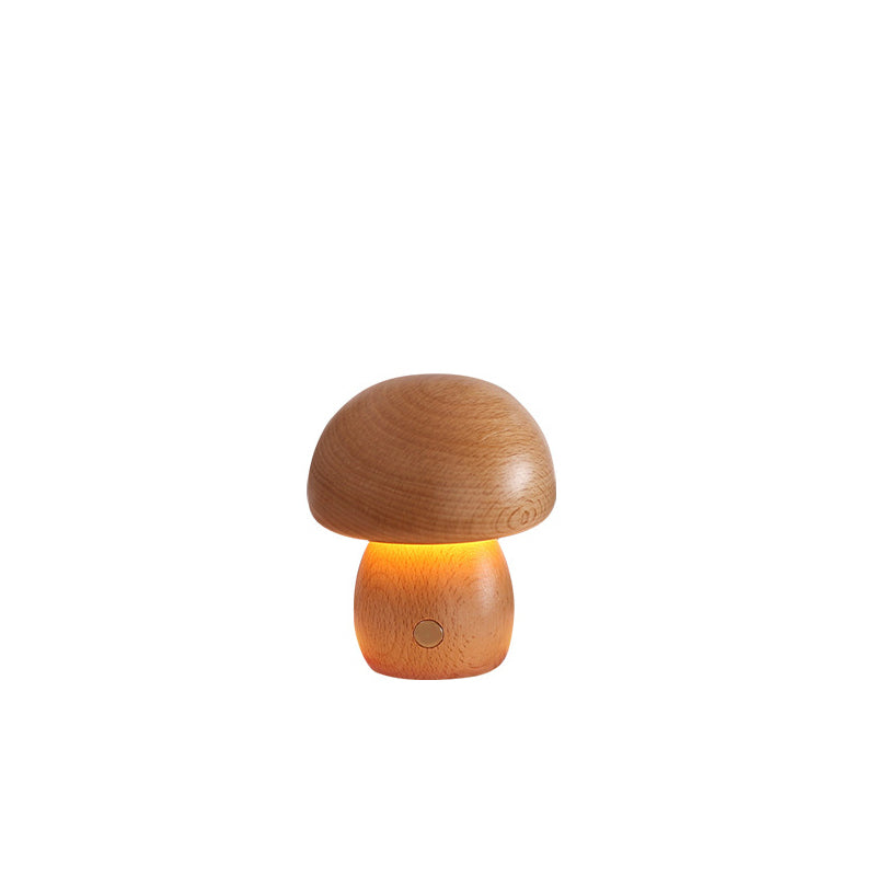 Modern Scandinavian Solid Wood Mushroom LED Table Lamp