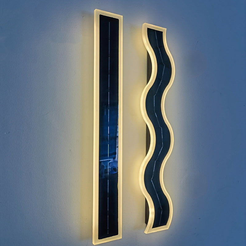 Modern Solar Waterproof Aluminum Strip Wave LED Wall Light