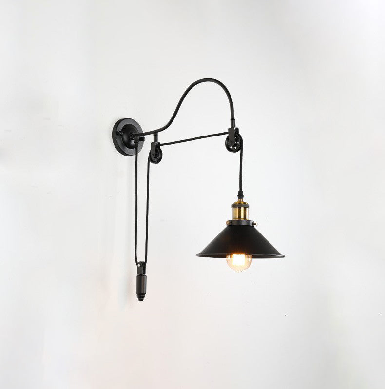 Retro Industrial Wrought Iron 1-Light Pulley Wall Sconce