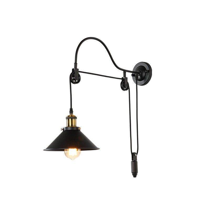 Retro Industrial Wrought Iron 1-Light Pulley Wall Sconce