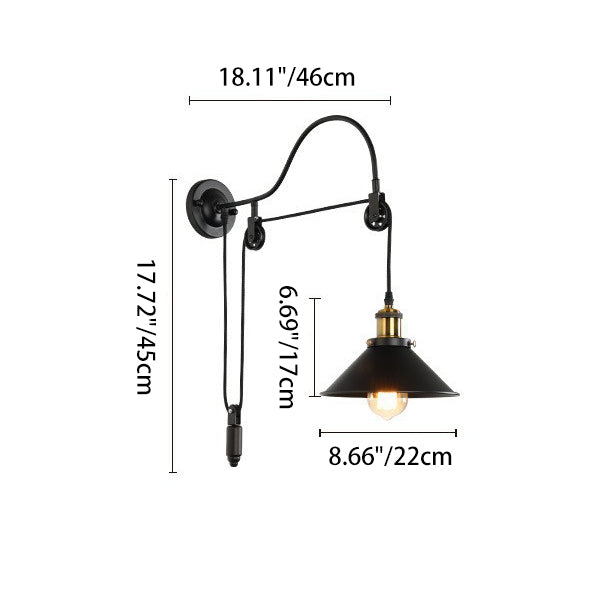 Retro Industrial Wrought Iron 1-Light Pulley Wall Sconce