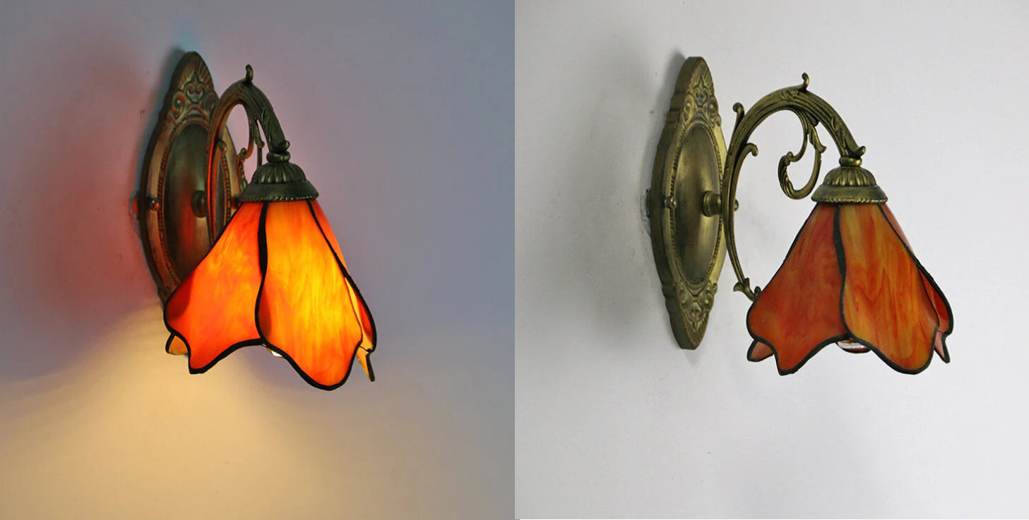 Vintage Tiffany Petals Stained Glass 1-Light Wall Sconce
