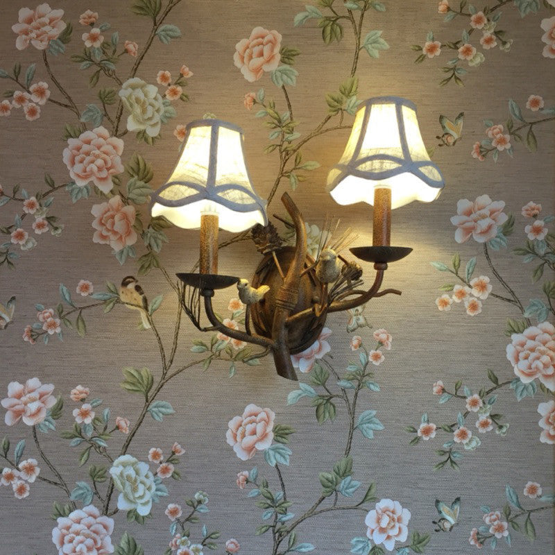Vintage Fabric Bird Pinecone Resin 1/2 Light Wall Sconce