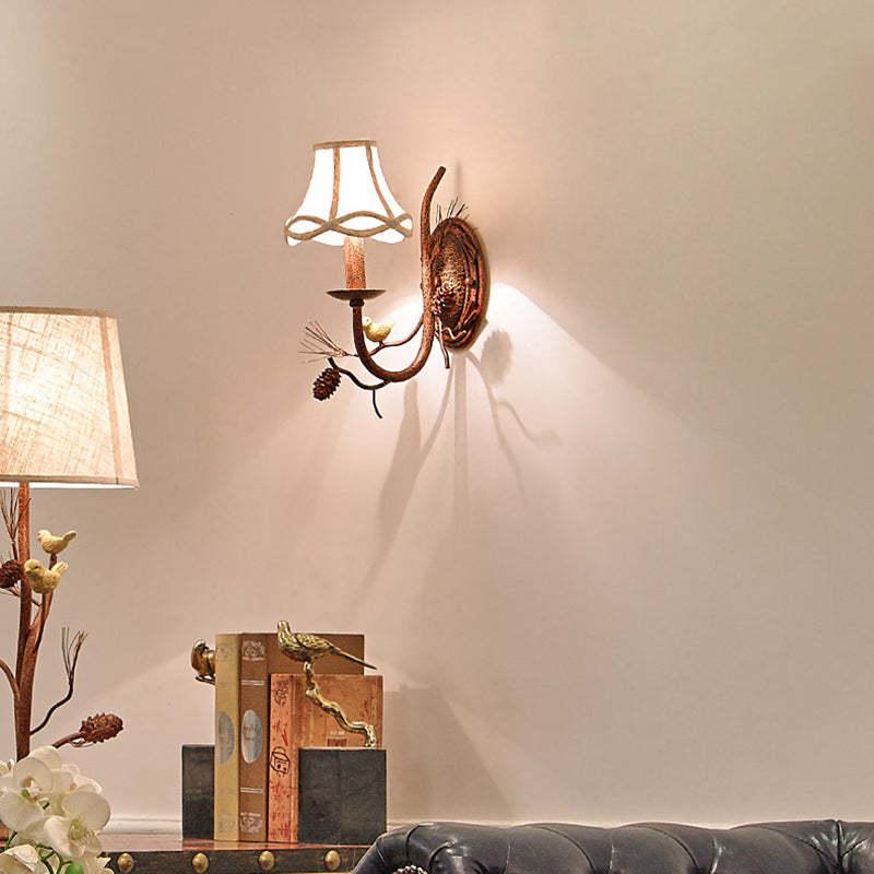 Vintage Fabric Bird Pinecone Resin 1/2 Light Wall Sconce