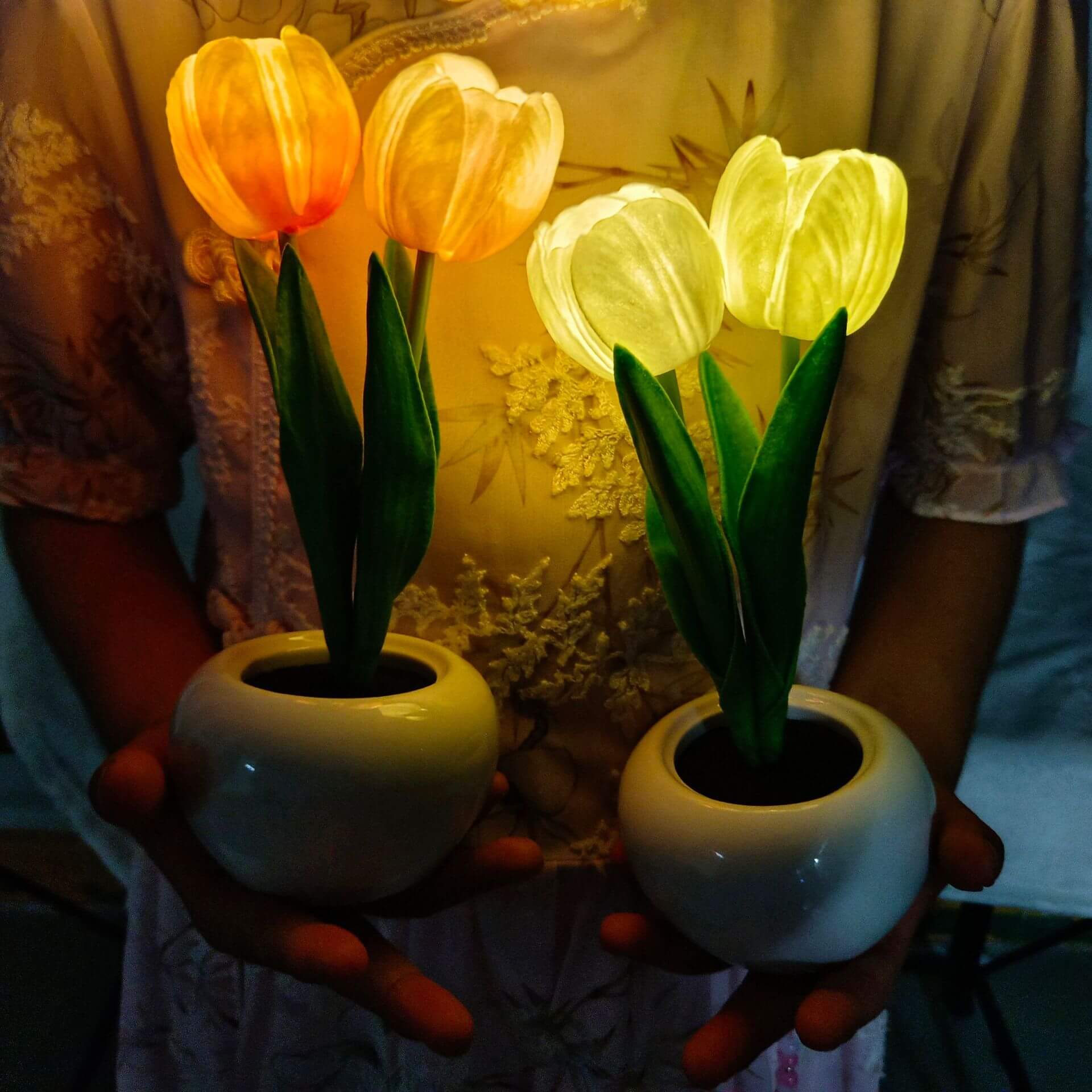 Modern Creative Faux Tulip & Peony LED Night Table Lamp