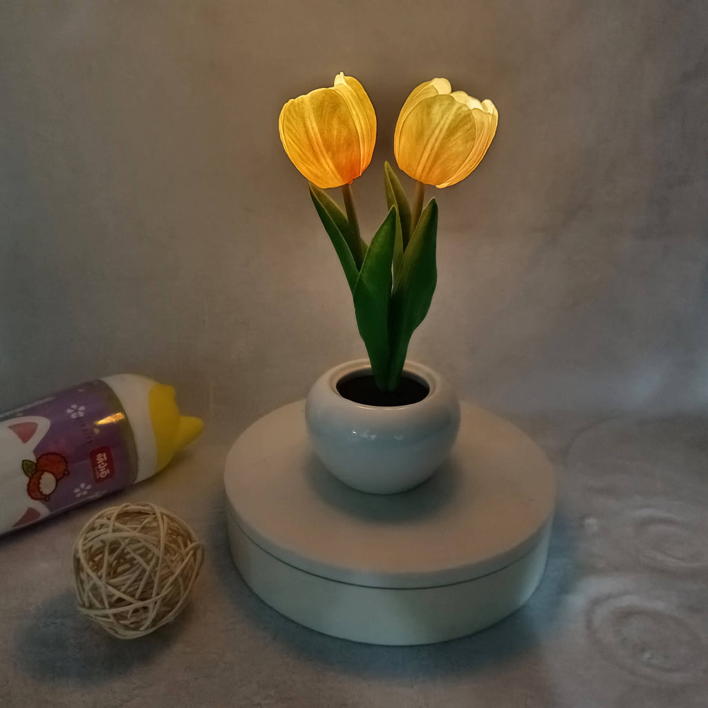 Modern Creative Faux Tulip & Peony LED Night Table Lamp
