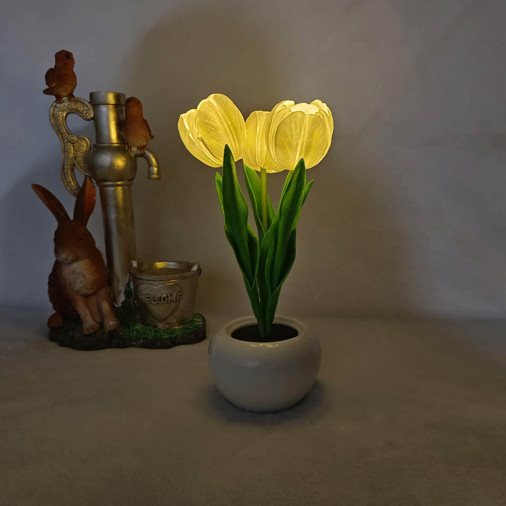 Modern Creative Faux Tulip & Peony LED Night Table Lamp