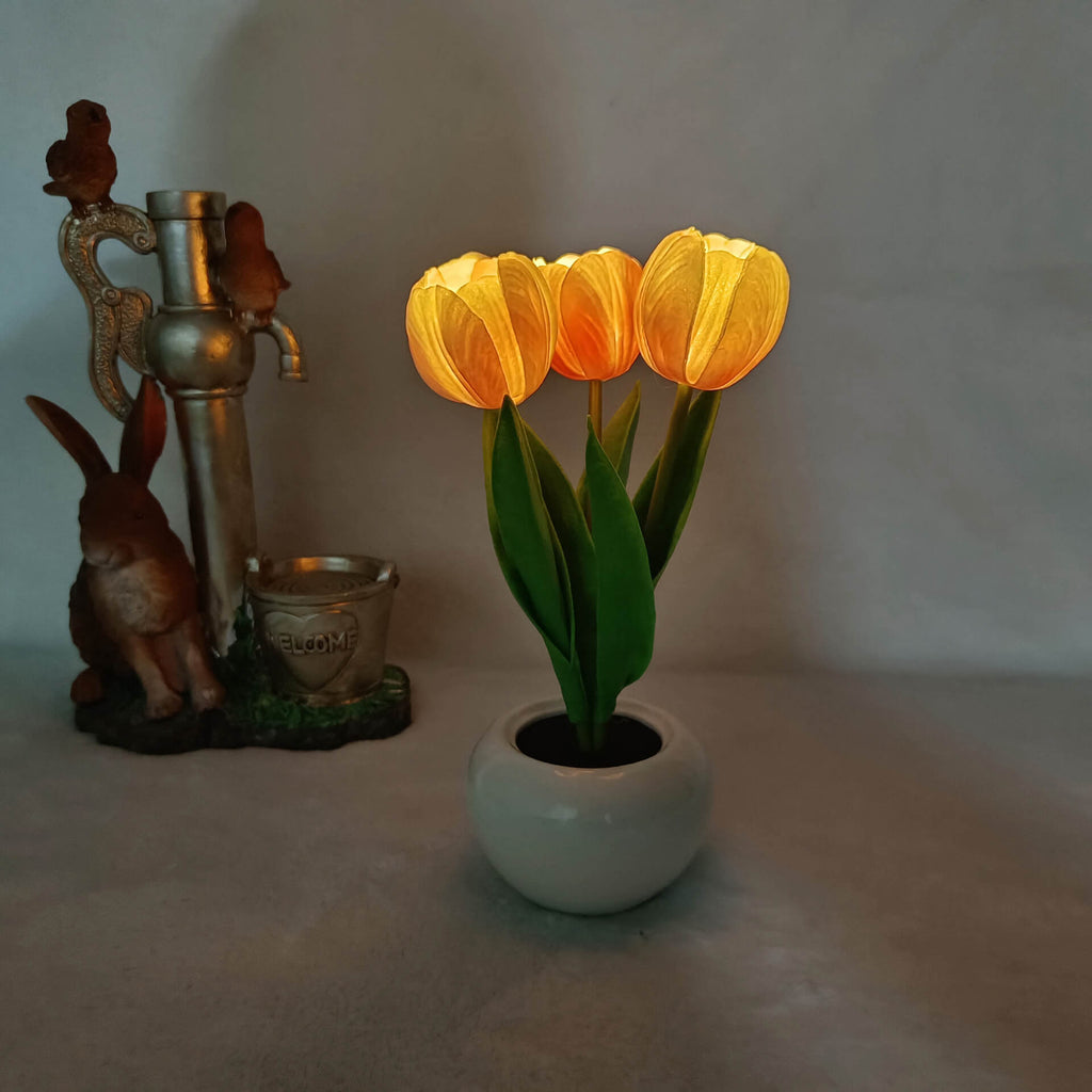 Modern Creative Faux Tulip & Peony LED Night Table Lamp