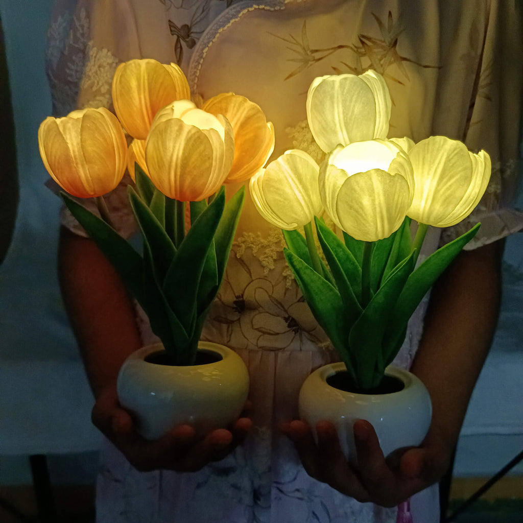 Modern Creative Faux Tulip & Peony LED Night Table Lamp