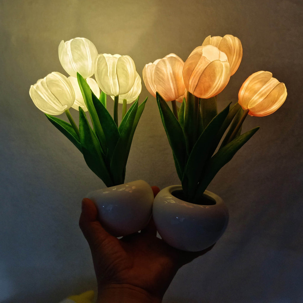 Modern Creative Faux Tulip & Peony LED Night Table Lamp