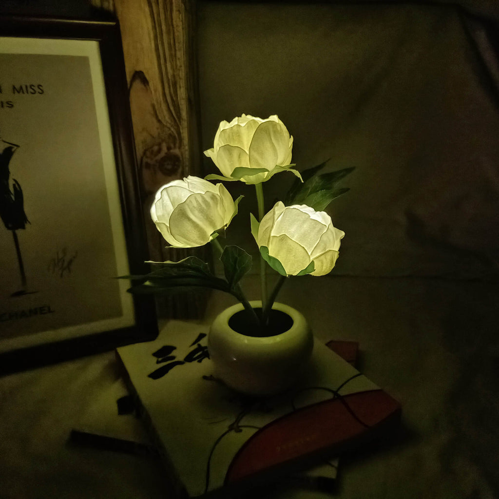 Modern Creative Faux Tulip & Peony LED Night Table Lamp