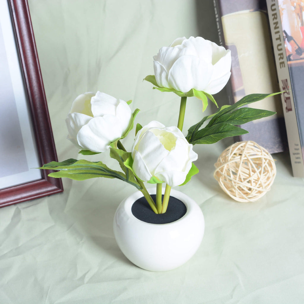 Modern Creative Faux Tulip & Peony LED Night Table Lamp