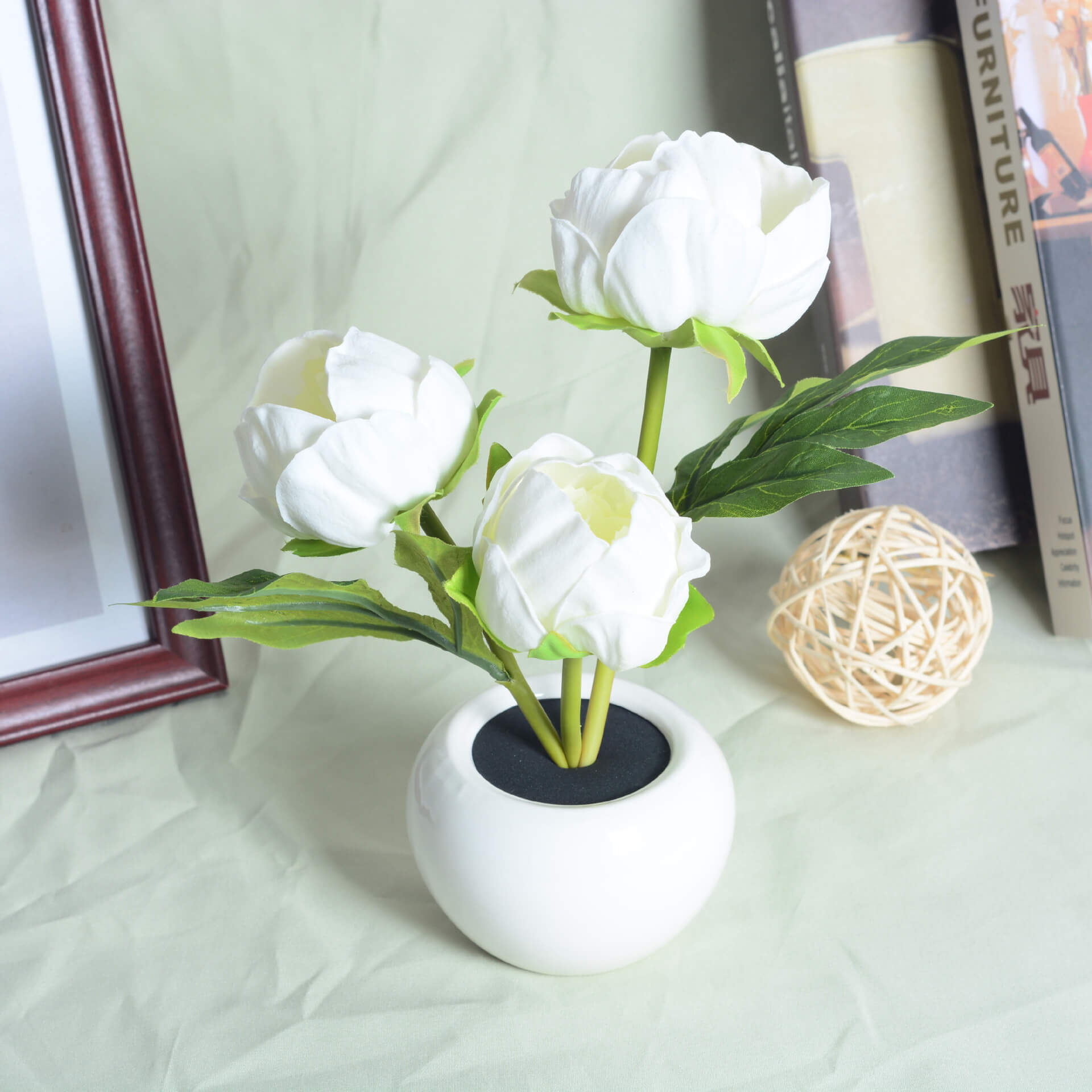 Modern Creative Faux Tulip & Peony LED Night Table Lamp