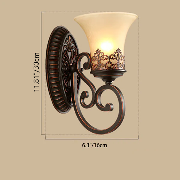 Traditional Vintage Round Glass Iron 1/2 Light Wall Sconce