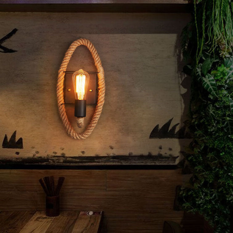 Vintage Hemp Rope 2-Light Industrial Wall Sconce