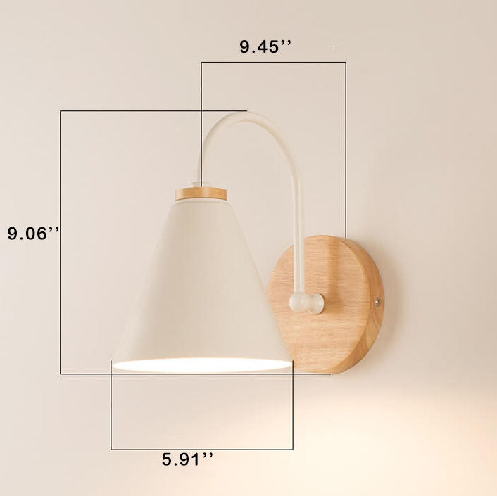 Modern Minimalist Cone Shade Wooden Base 1-Light Wall Sconce