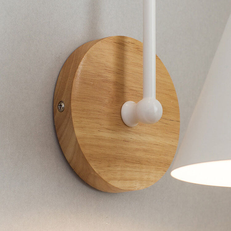 Modern Minimalist Cone Shade Wooden Base 1-Light Wall Sconce