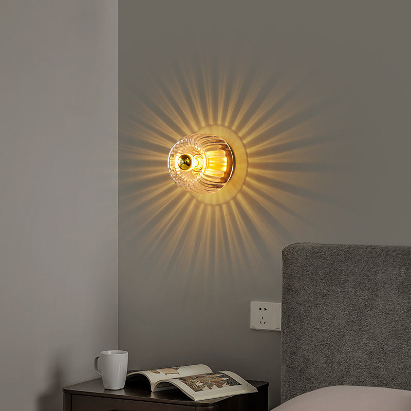 Modern Luxury Glass Sun Shape Full Copper Dual Wall Sconce