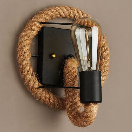 Vintage Hemp Rope 2-Light Industrial Wall Sconce