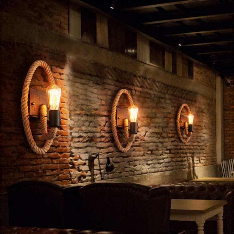 Vintage Hemp Rope 2-Light Industrial Wall Sconce