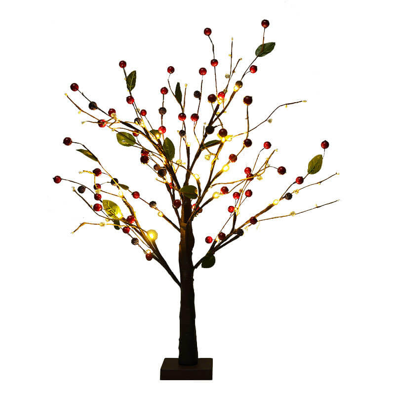 Red Fruits Pine Tree Light Small Led Battery Table Lamp