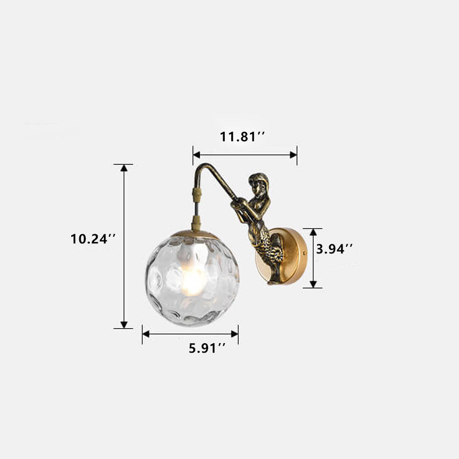 Vintage Rustic Mermaid Orb 1-Light Wall Sconce