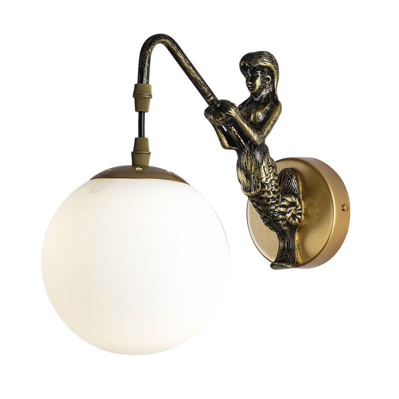 Vintage Rustic Mermaid Orb 1-Light Wall Sconce