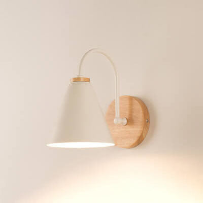 Modern Minimalist Cone Shade Wooden Base 1-Light Wall Sconce