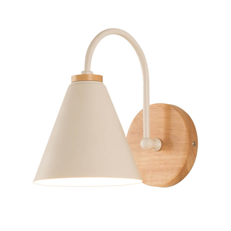 Modern Minimalist Cone Shade Wooden Base 1-Light Wall Sconce