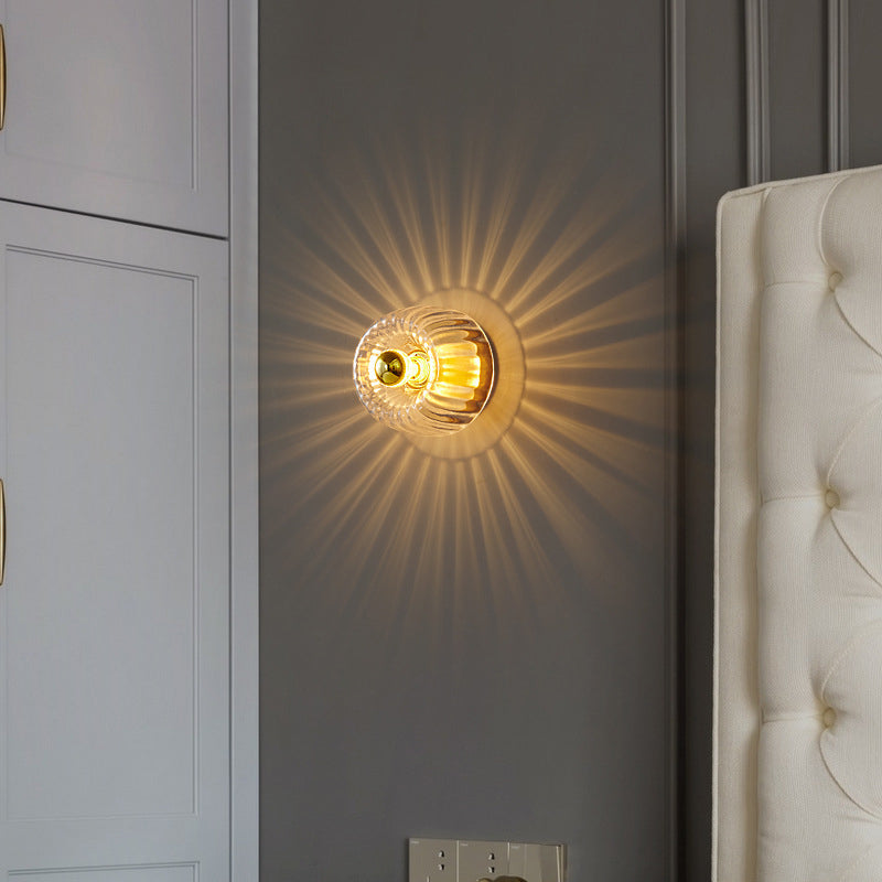 Modern Luxury Glass Sun Shape Full Copper Dual Wall Sconce