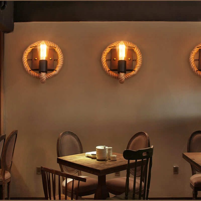 Vintage Hemp Rope 2-Light Industrial Wall Sconce