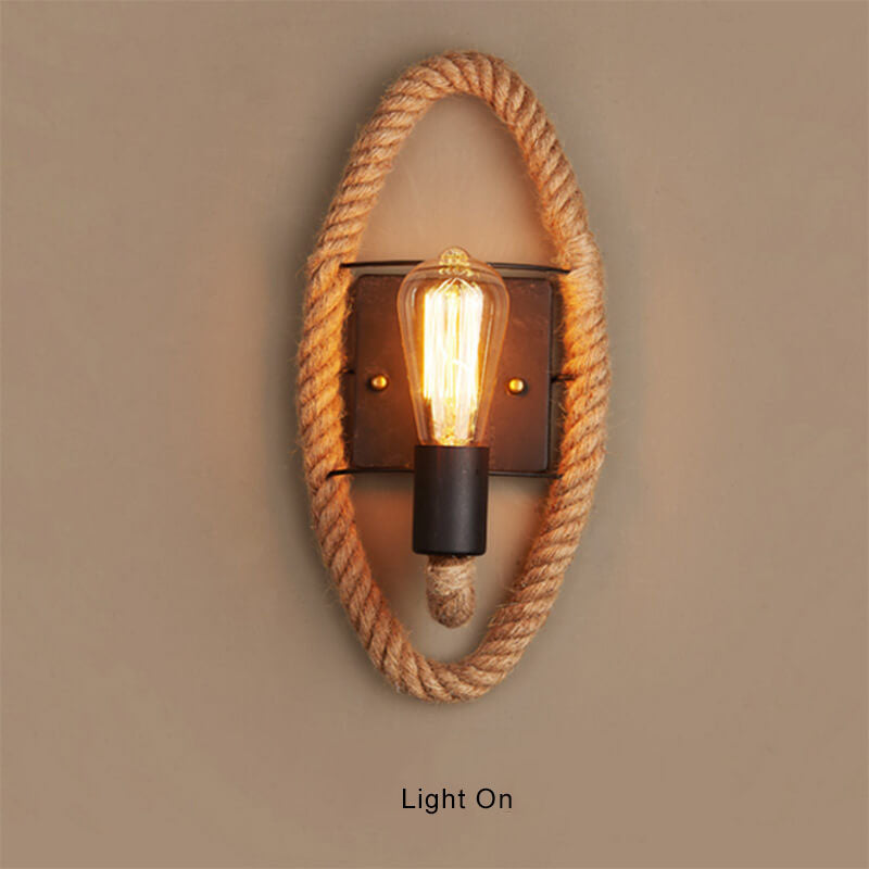 Vintage Hemp Rope 2-Light Industrial Wall Sconce