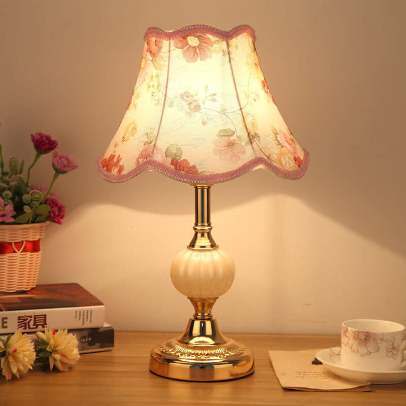 Nordic Vintage Floral Glass & Fabric 1-Light Table Lamp