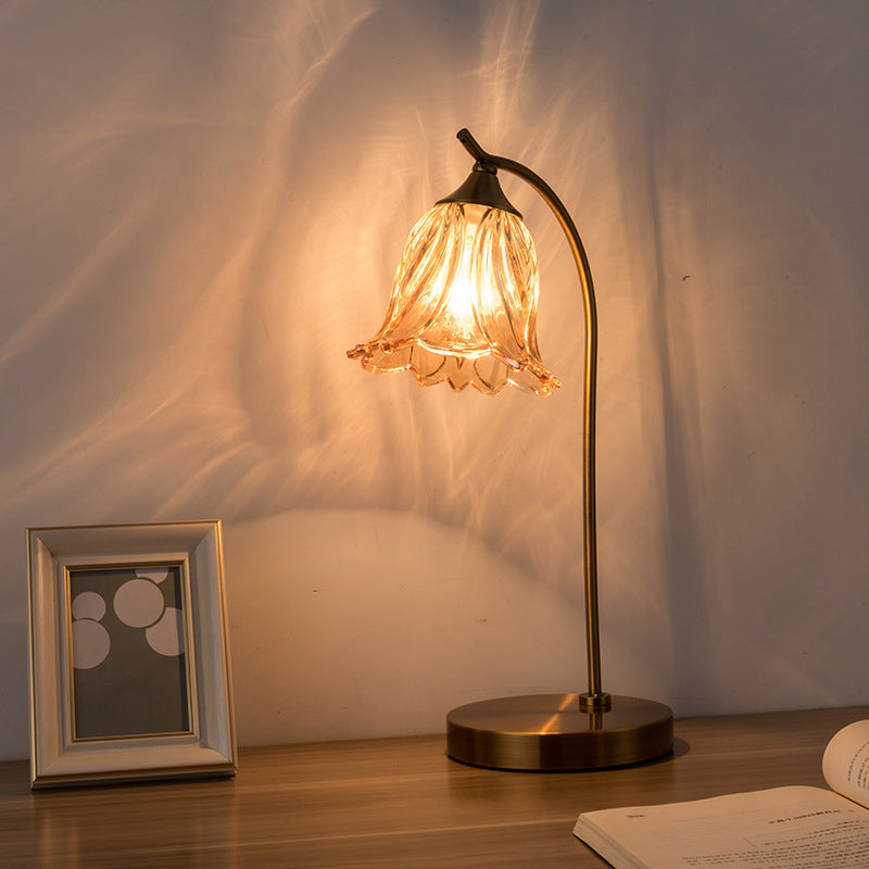 Modern Art Deco Round Flower Shaped Metal Glass Table Lamp