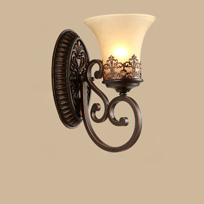 Traditional Vintage Round Glass Iron 1/2 Light Wall Sconce