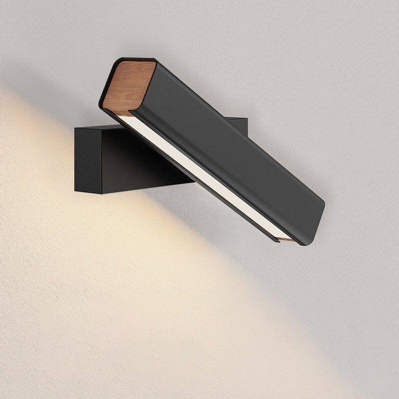 Modern Minimalist Rectangular Aluminum Iron Wood Rotatable Wall Sconce
