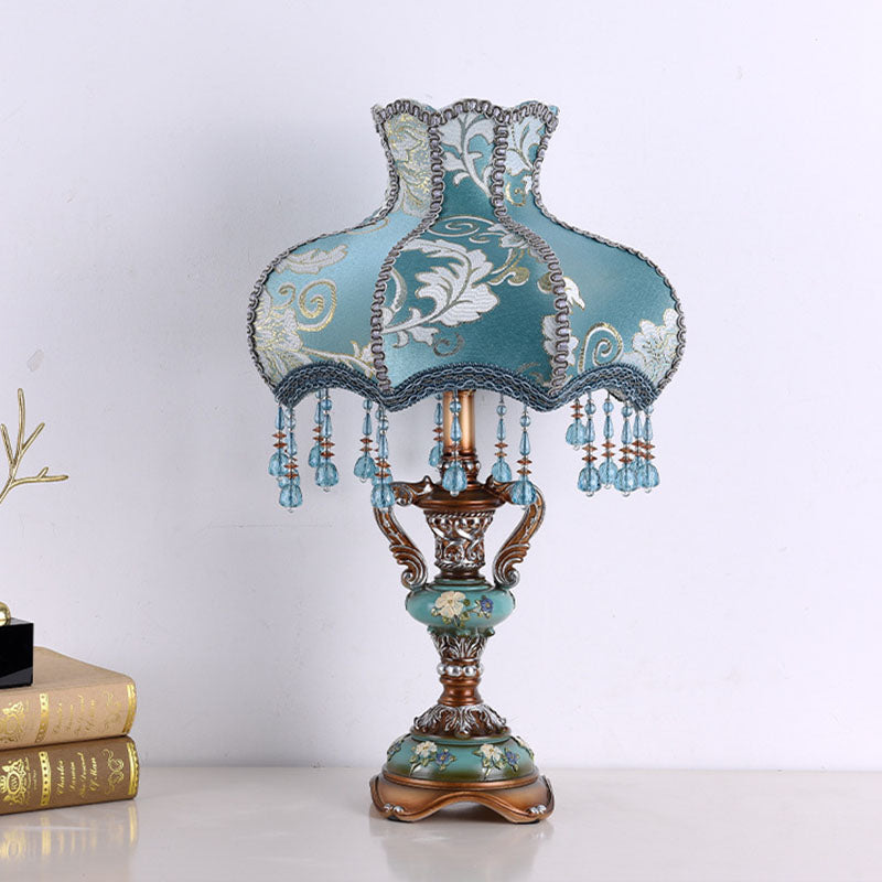 Traditional European Blue Fabric Tassel Resin Table Lamp