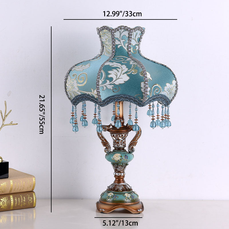 Traditional European Blue Fabric Tassel Resin Table Lamp