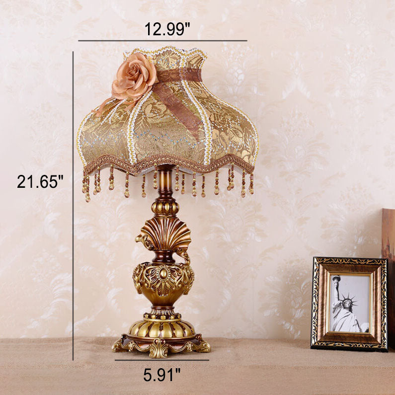 European Vintage Fabric Tassel Resin Court Table Lamp