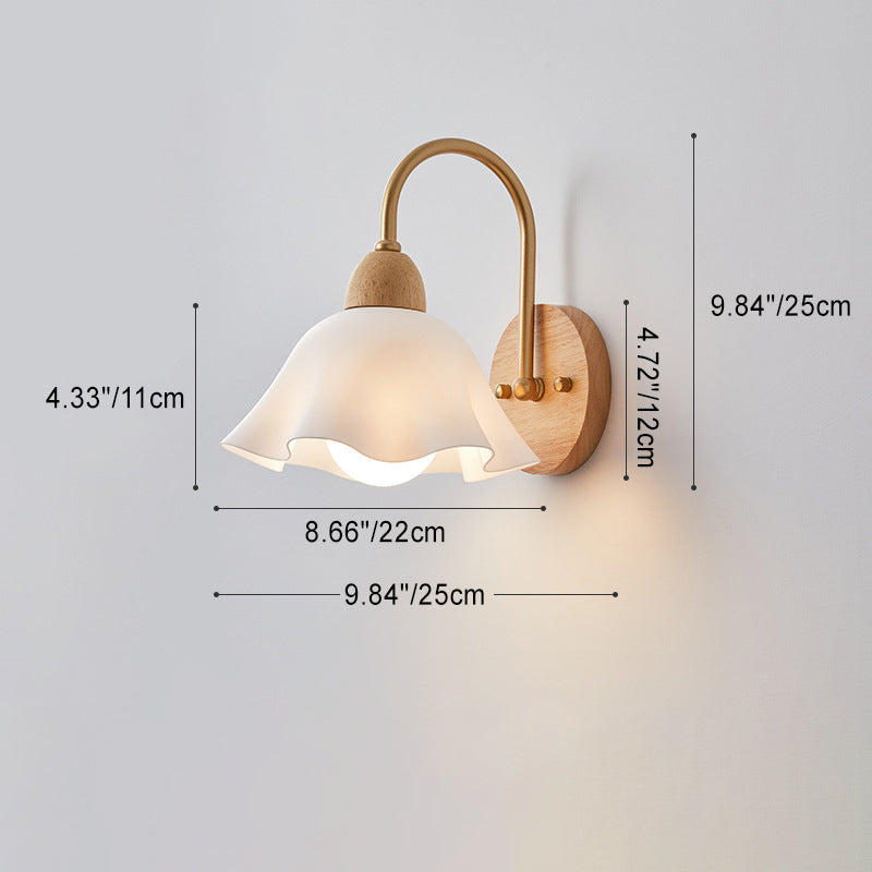 Contemporary Creative Wood Ceramic Flower Shade Wall Sconce