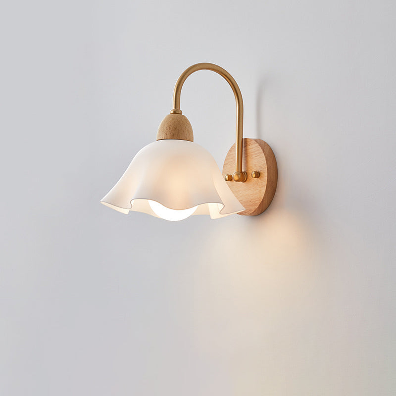 Contemporary Creative Wood Ceramic Flower Shade Wall Sconce