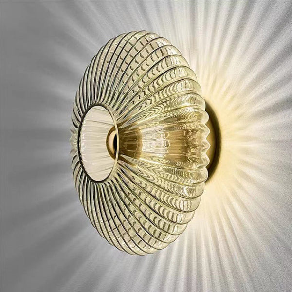 Contemporary Nordic Iron Striped Glass Round Wall Sconce