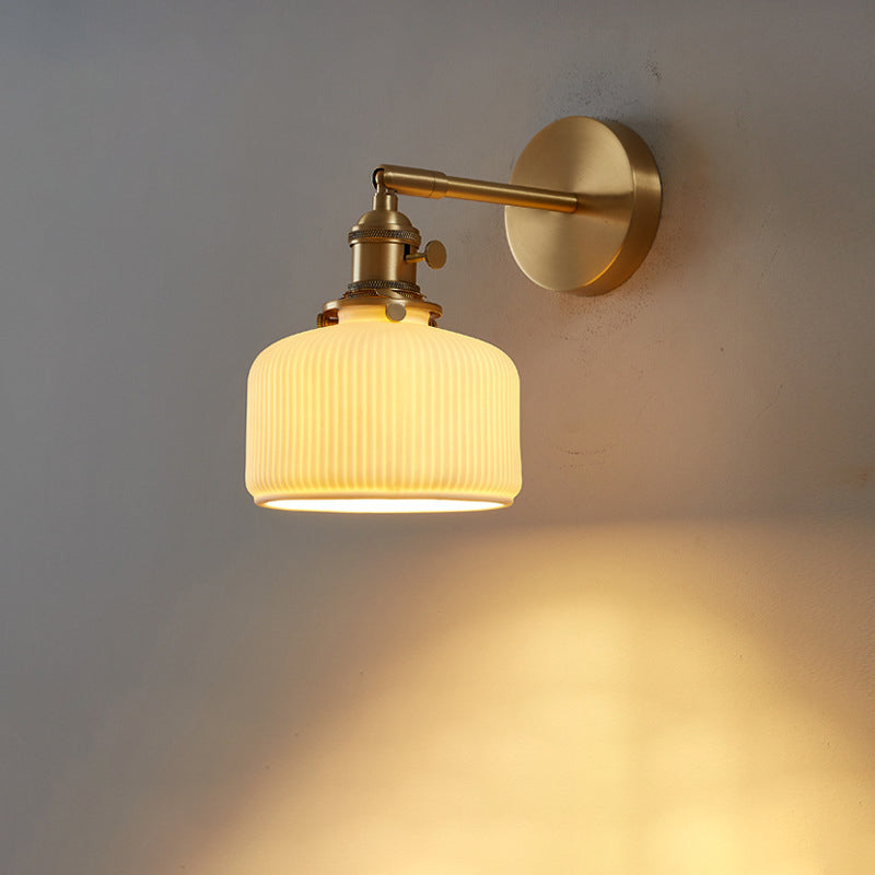 Modern Minimalist Striped Ceramic Jar 1-Light Wall Sconce