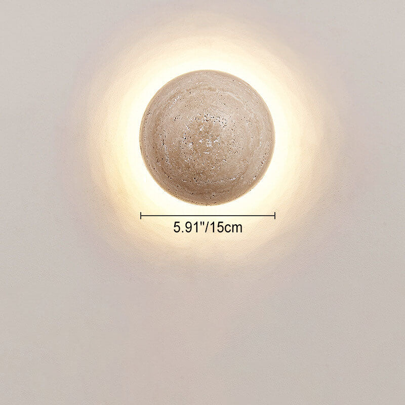 Traditional Japanese Round Yellow Travertine Wall Sconce