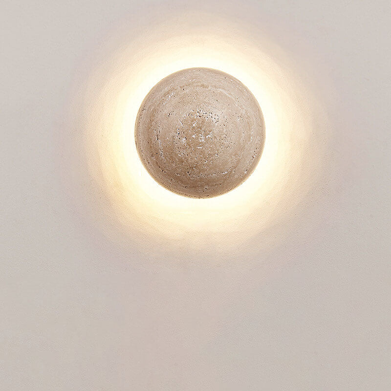 Traditional Japanese Round Yellow Travertine Wall Sconce