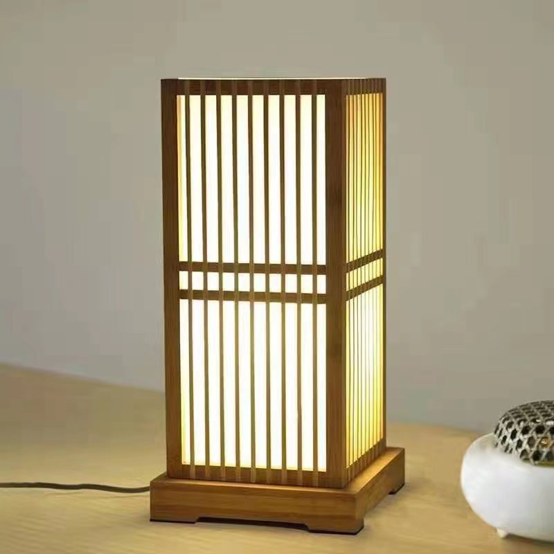 Traditional Japanese Square Bamboo Column 1-Light Table Lamp