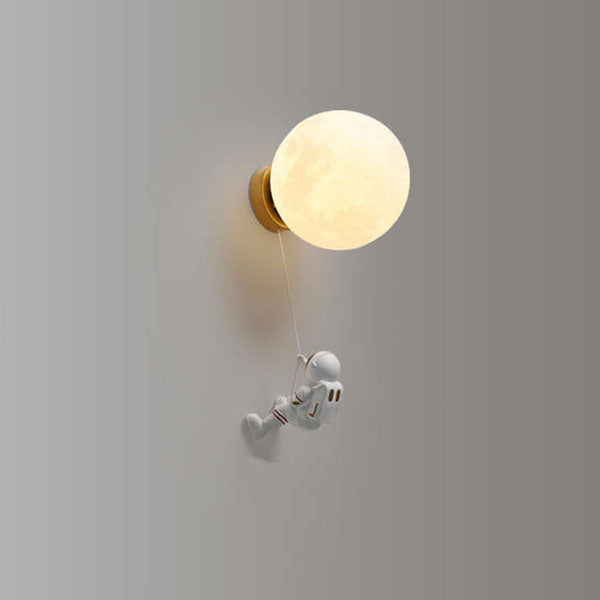 Contemporary Creative Orb Astronaut Iron Resin Wall Sconce